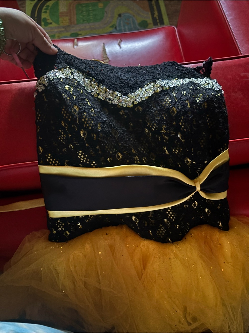 Black Lace Corset Top with Gold Accents